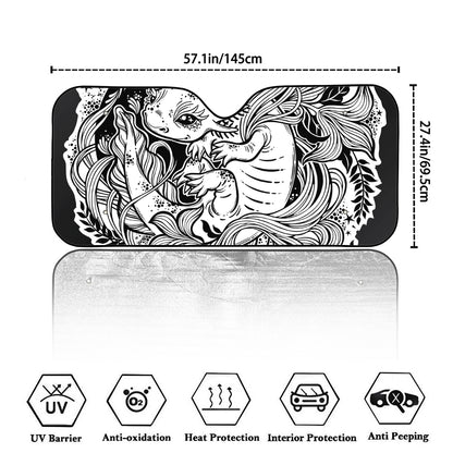 Black And White Axolotl Print Car Windshield Sun Shade