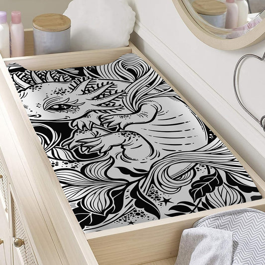 Black And White Axolotl Print Changing Pad Cover
