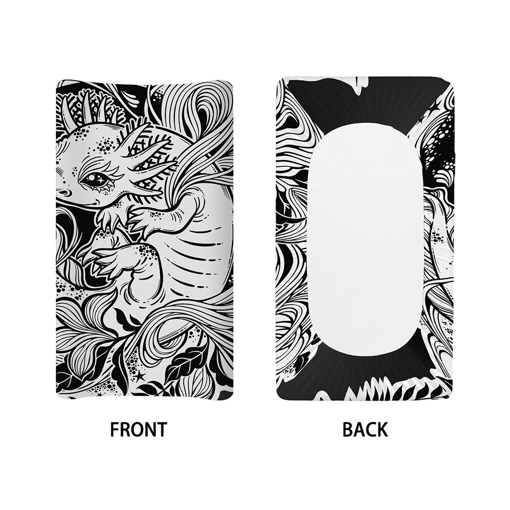 Black And White Axolotl Print Changing Pad Cover