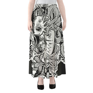 Black And White Axolotl Print Chiffon Maxi Skirt