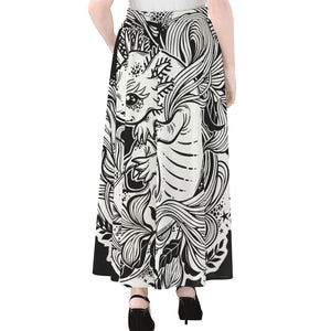 Black And White Axolotl Print Chiffon Maxi Skirt