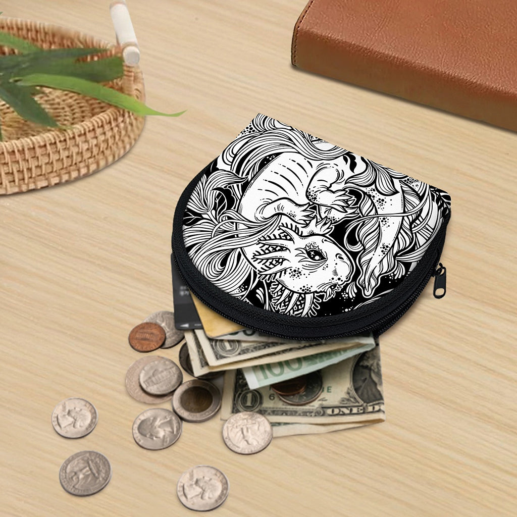 Black And White Axolotl Print Coin Purse