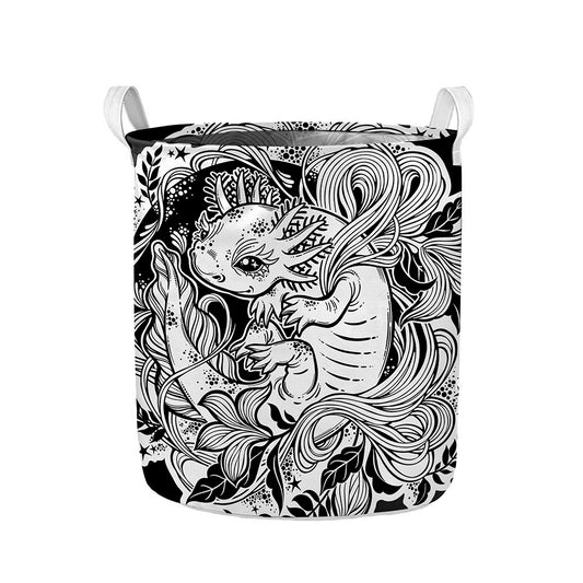 Black And White Axolotl Print Collapsible Laundry Basket