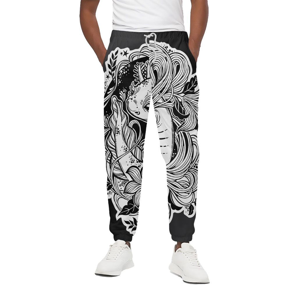 Black And White Axolotl Print Cotton Pants