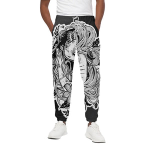 Black And White Axolotl Print Cotton Pants