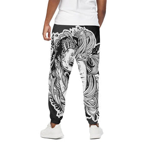 Black And White Axolotl Print Cotton Pants