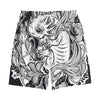 Black And White Axolotl Print Cotton Shorts