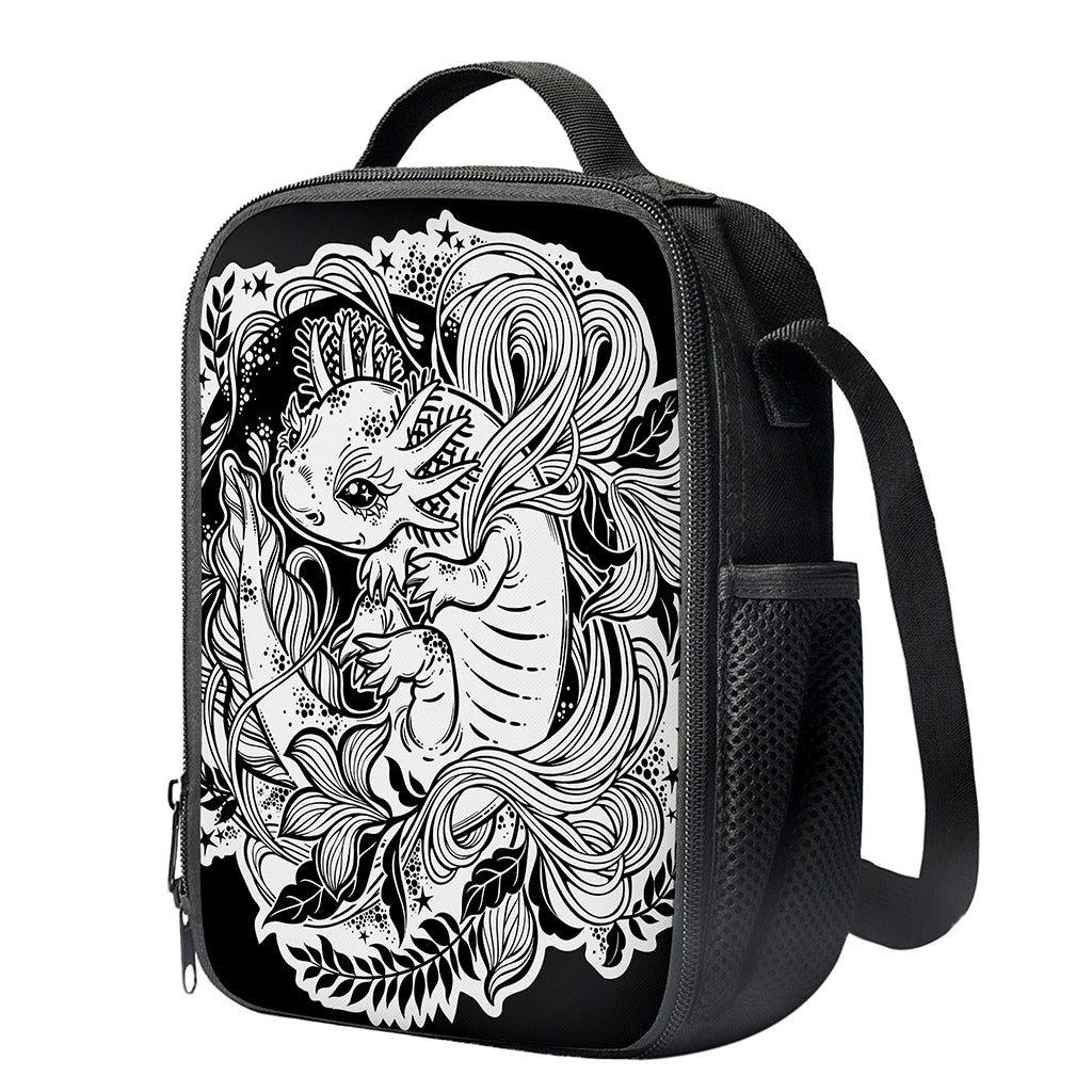 Black And White Axolotl Print Crossbody Lunch Bag