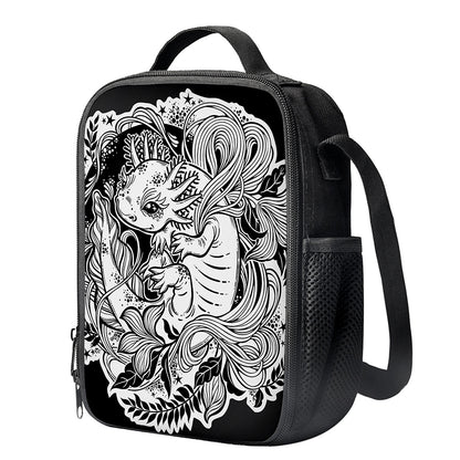 Black And White Axolotl Print Crossbody Lunch Bag