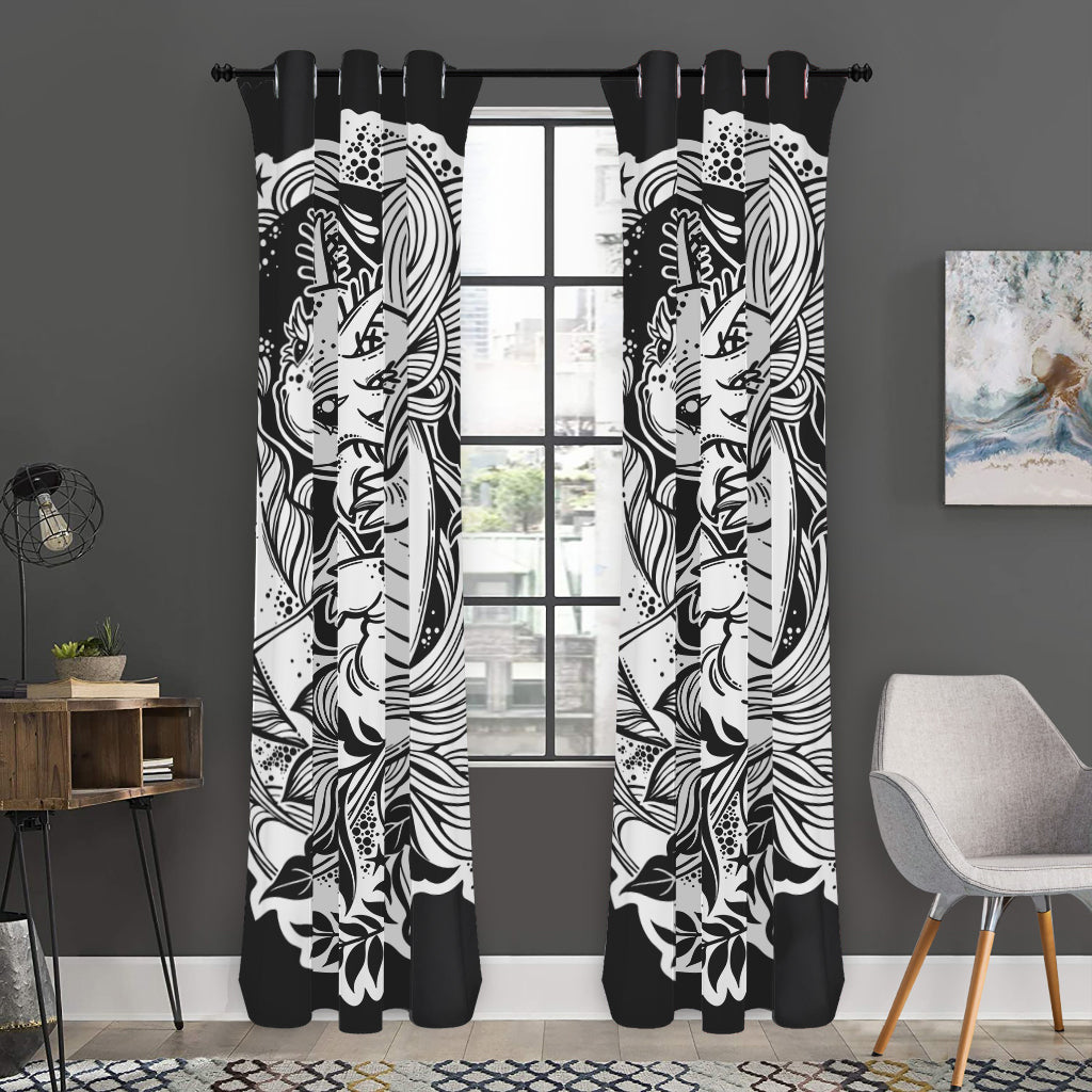 Black And White Axolotl Print Curtain