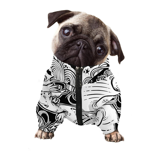 Black And White Axolotl Print Dog Zip Up Jacket