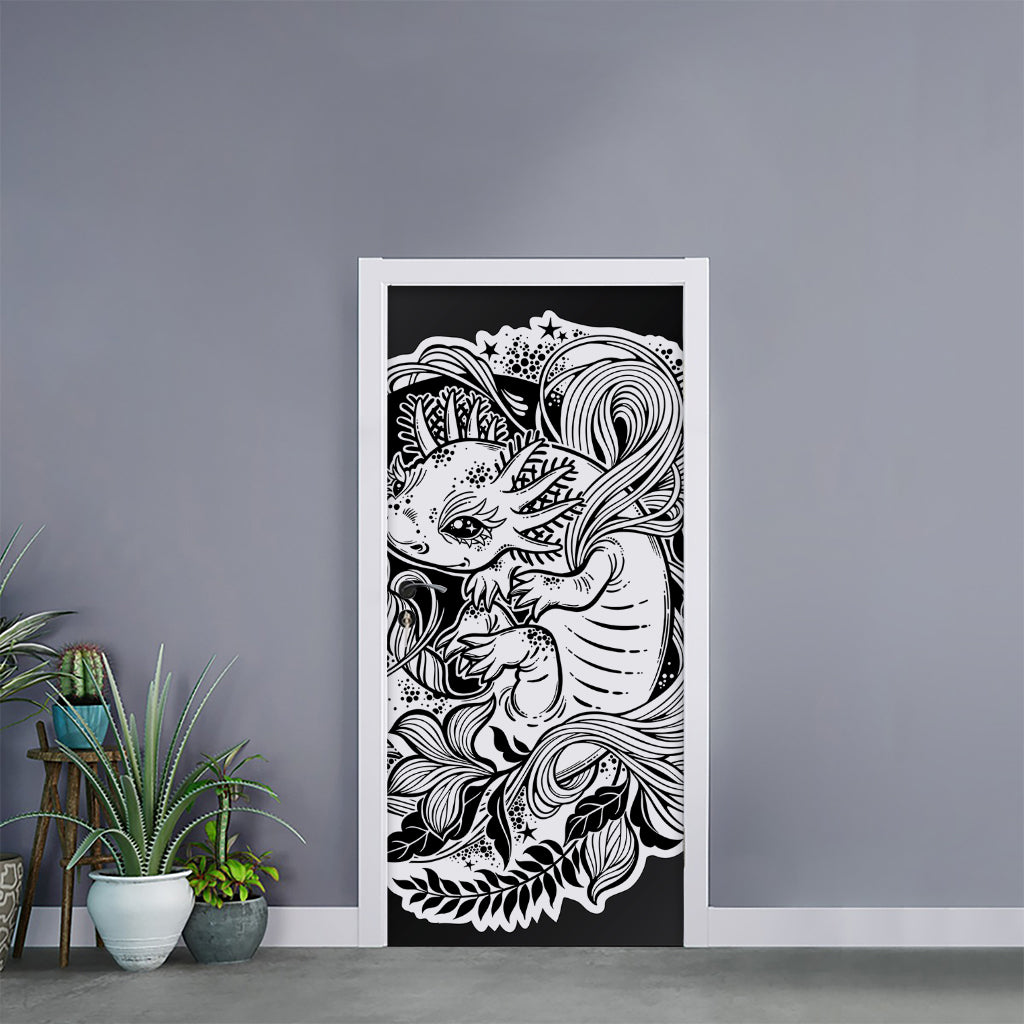 Black And White Axolotl Print Door Sticker