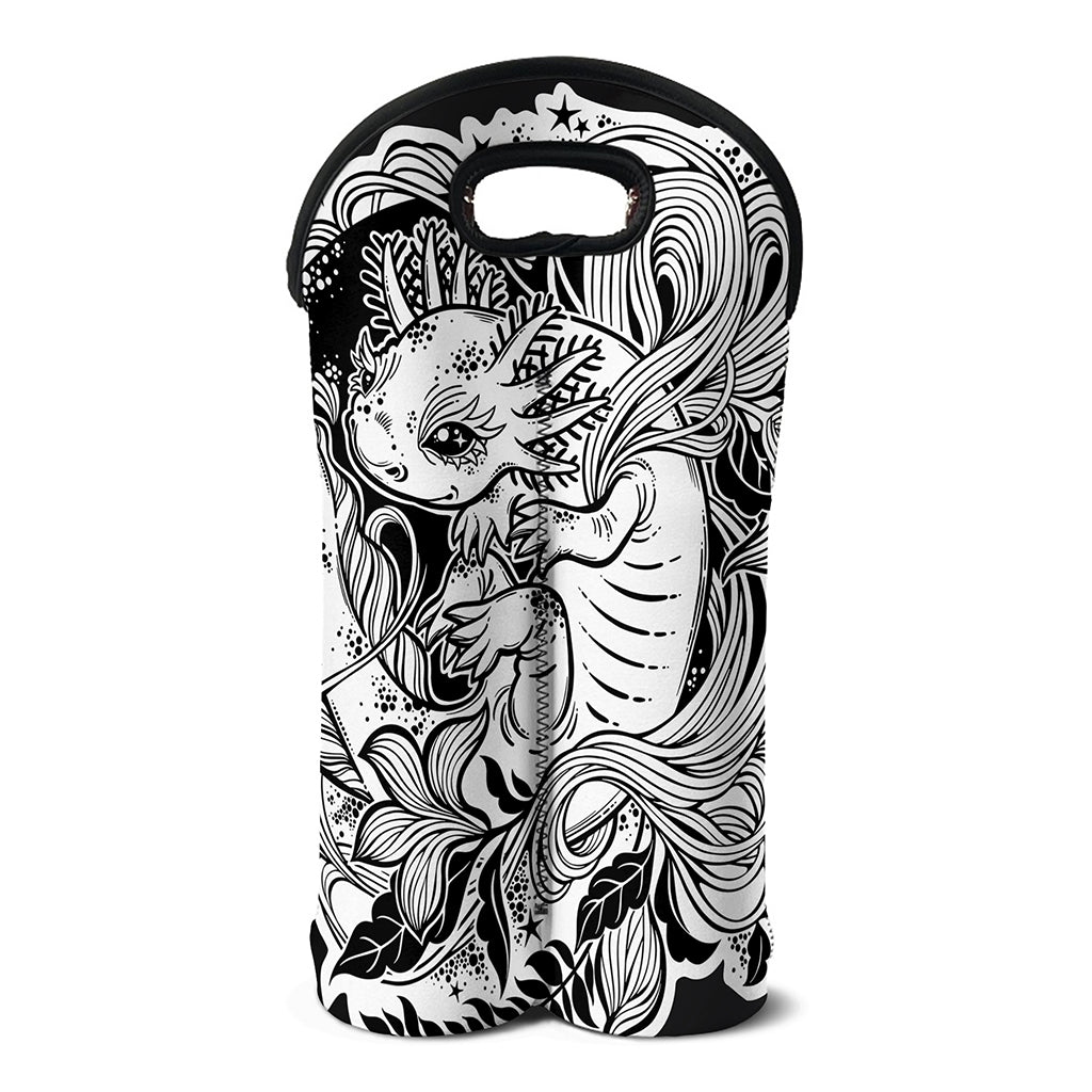 Black And White Axolotl Print Double Neoprene Wine Tote