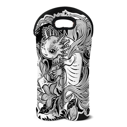Black And White Axolotl Print Double Neoprene Wine Tote