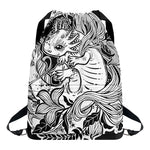 Black And White Axolotl Print Drawstring Backpack