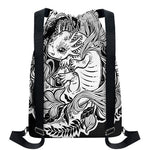Black And White Axolotl Print Drawstring Backpack