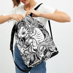 Black And White Axolotl Print Drawstring Backpack