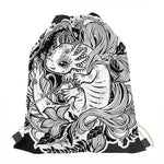 Black And White Axolotl Print Drawstring Bag