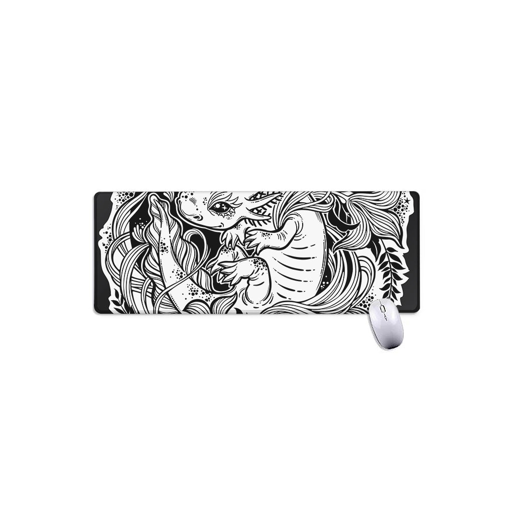 Black And White Axolotl Print Extended Mouse Pad