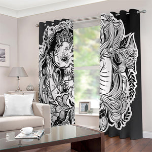 Black And White Axolotl Print Extra Wide Grommet Curtains