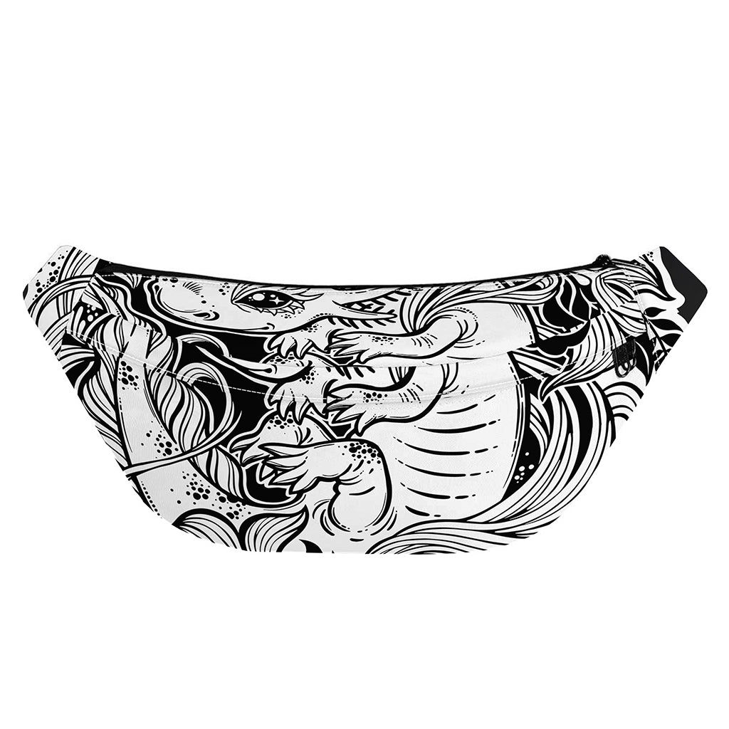 Black And White Axolotl Print Fanny Pack
