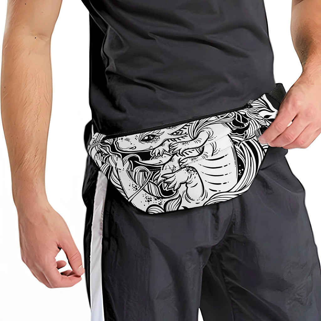 Black And White Axolotl Print Fanny Pack