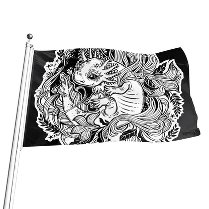 Black And White Axolotl Print Flag