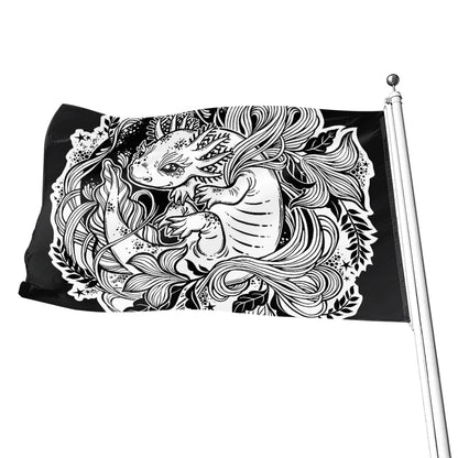 Black And White Axolotl Print Flag