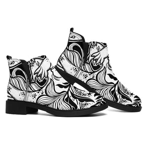 Black And White Axolotl Print Flat Ankle Boots