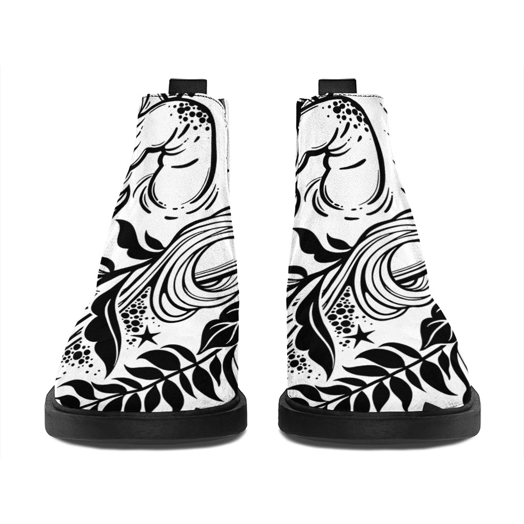 Black And White Axolotl Print Flat Ankle Boots