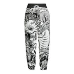 Black And White Axolotl Print Fleece Lined Knit Pants