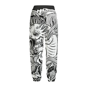 Black And White Axolotl Print Fleece Lined Knit Pants