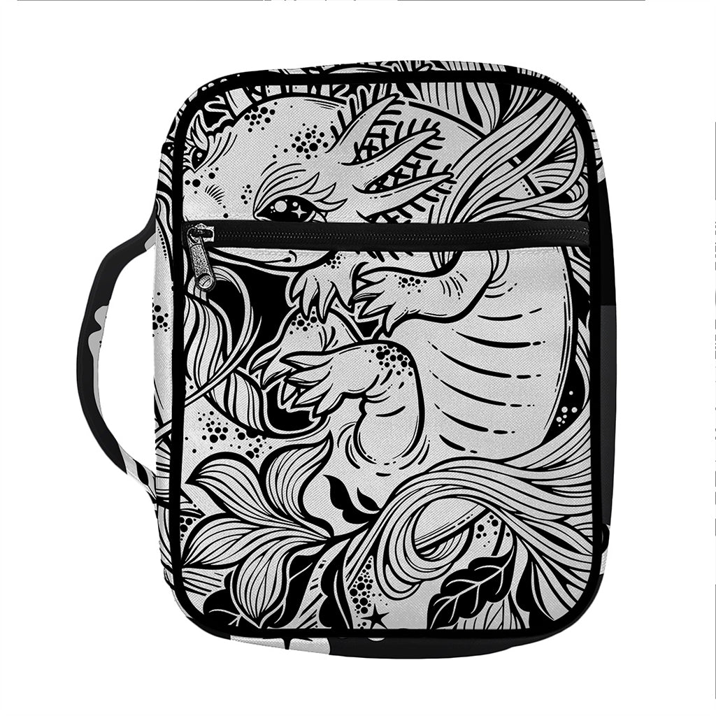Black And White Axolotl Print Front Pocket Bible Bag