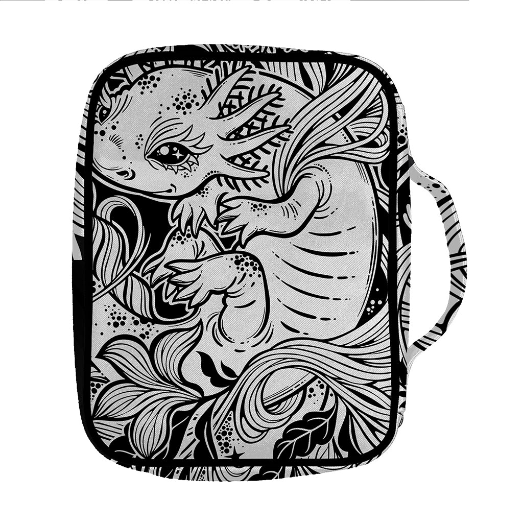 Black And White Axolotl Print Front Pocket Bible Bag