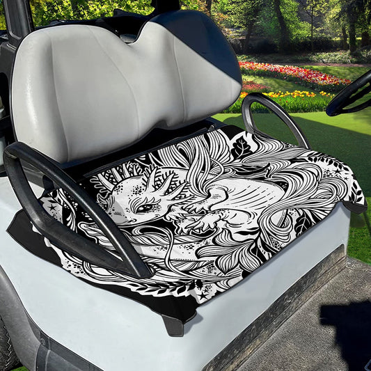 Black And White Axolotl Print Golf Cart Seat Cover
