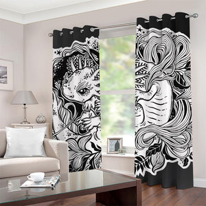 Black And White Axolotl Print Grommet Curtains