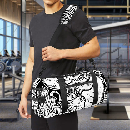 Black And White Axolotl Print Gym Bag