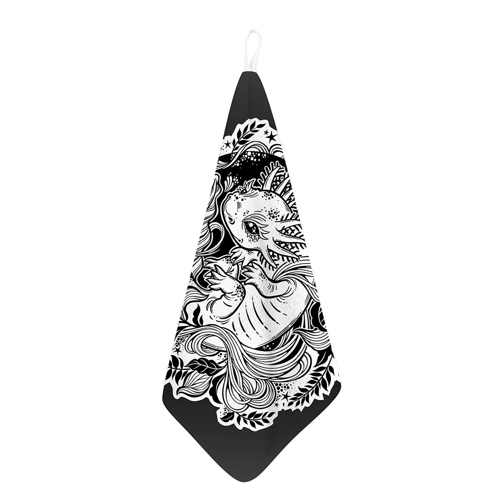 Black And White Axolotl Print Hand Towel