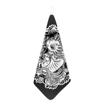 Black And White Axolotl Print Hand Towel