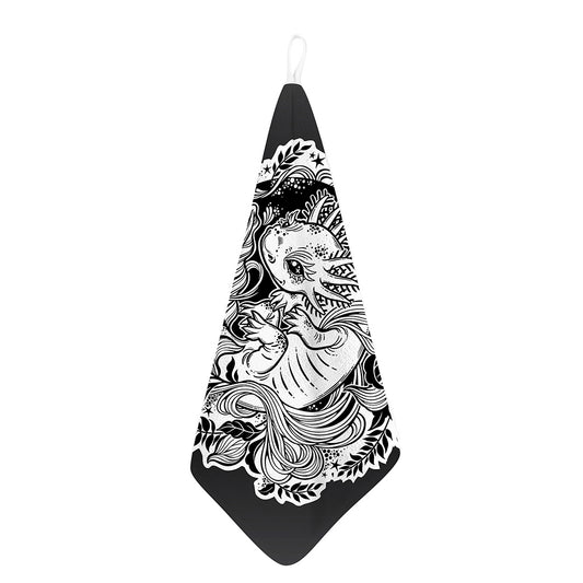 Black And White Axolotl Print Hand Towel