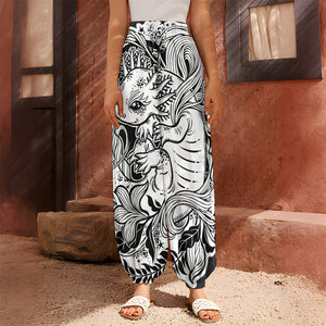 Black And White Axolotl Print Harem Pants