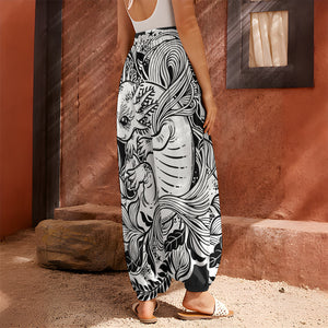 Black And White Axolotl Print Harem Pants