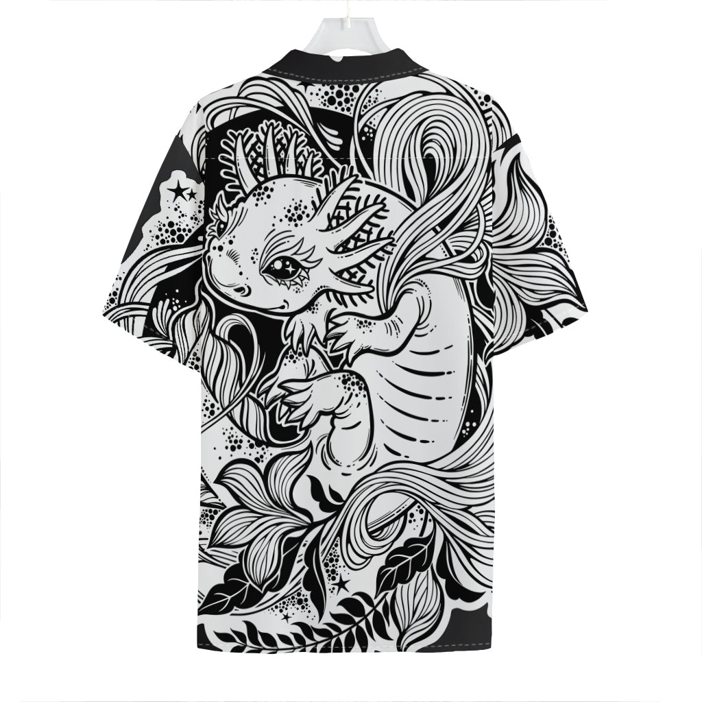 Black And White Axolotl Print Hawaiian Shirt