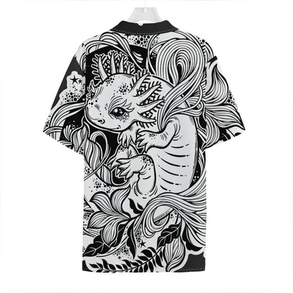 Black And White Axolotl Print Hawaiian Shirt