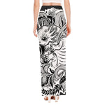 Black And White Axolotl Print High Slit Maxi Skirt