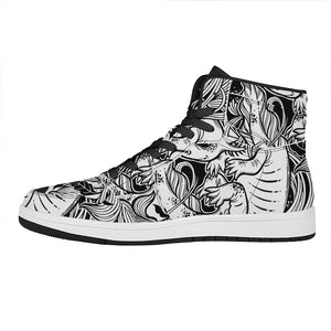 Black And White Axolotl Print High Top Leather Sneakers