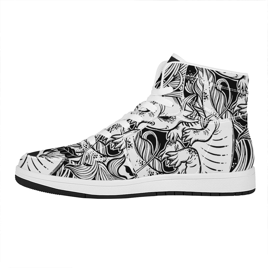 Black And White Axolotl Print High Top Leather Sneakers