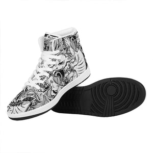 Black And White Axolotl Print High Top Leather Sneakers