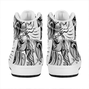 Black And White Axolotl Print High Top Leather Sneakers