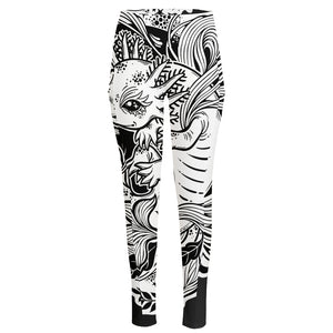 Black And White Axolotl Print High-Waisted Pocket Leggings